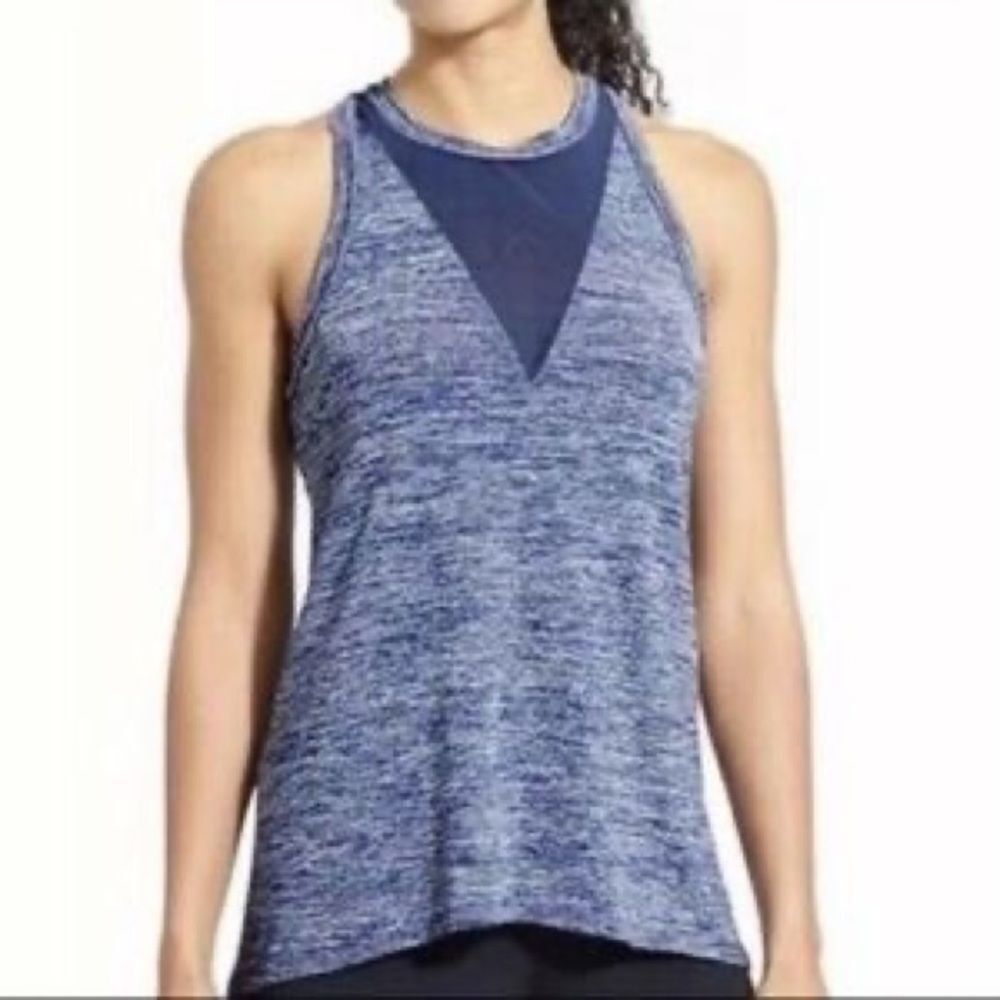 Athleta Utopia Blue Mesh Racerback Size S Crew Neck